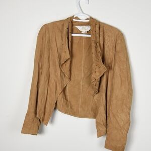 Sara Berman 100% Suede Stud Open Cardigan Camel Western XS